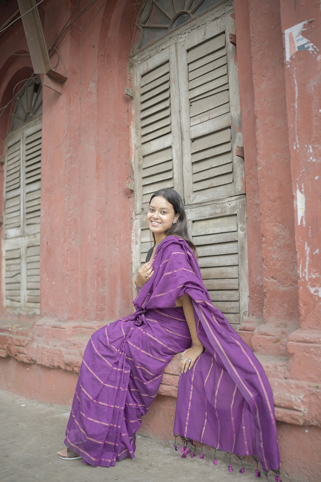 Rangdhaaga  purple with copper zari lining cotton saree