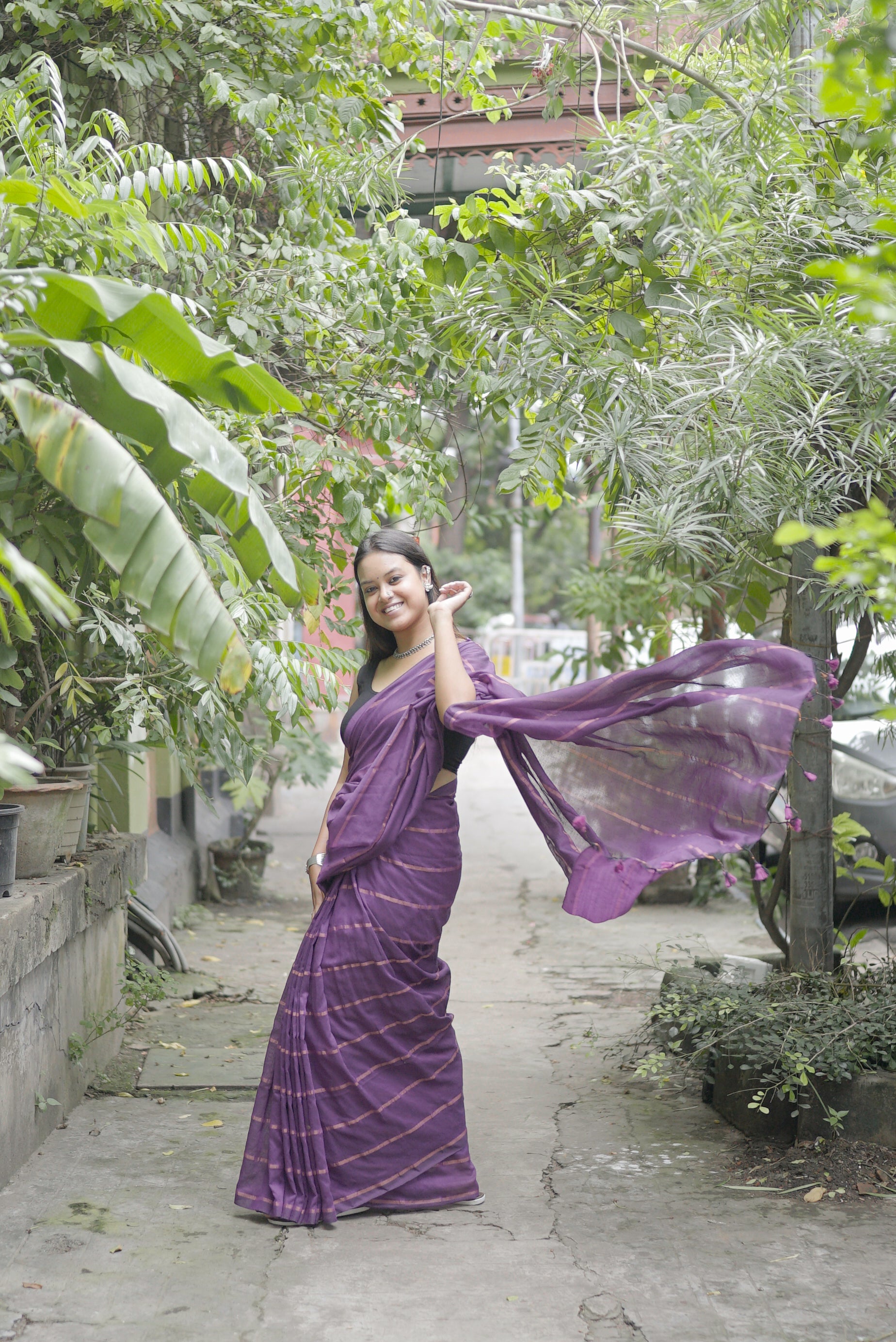 Rangdhaaga  purple with copper zari lining cotton saree