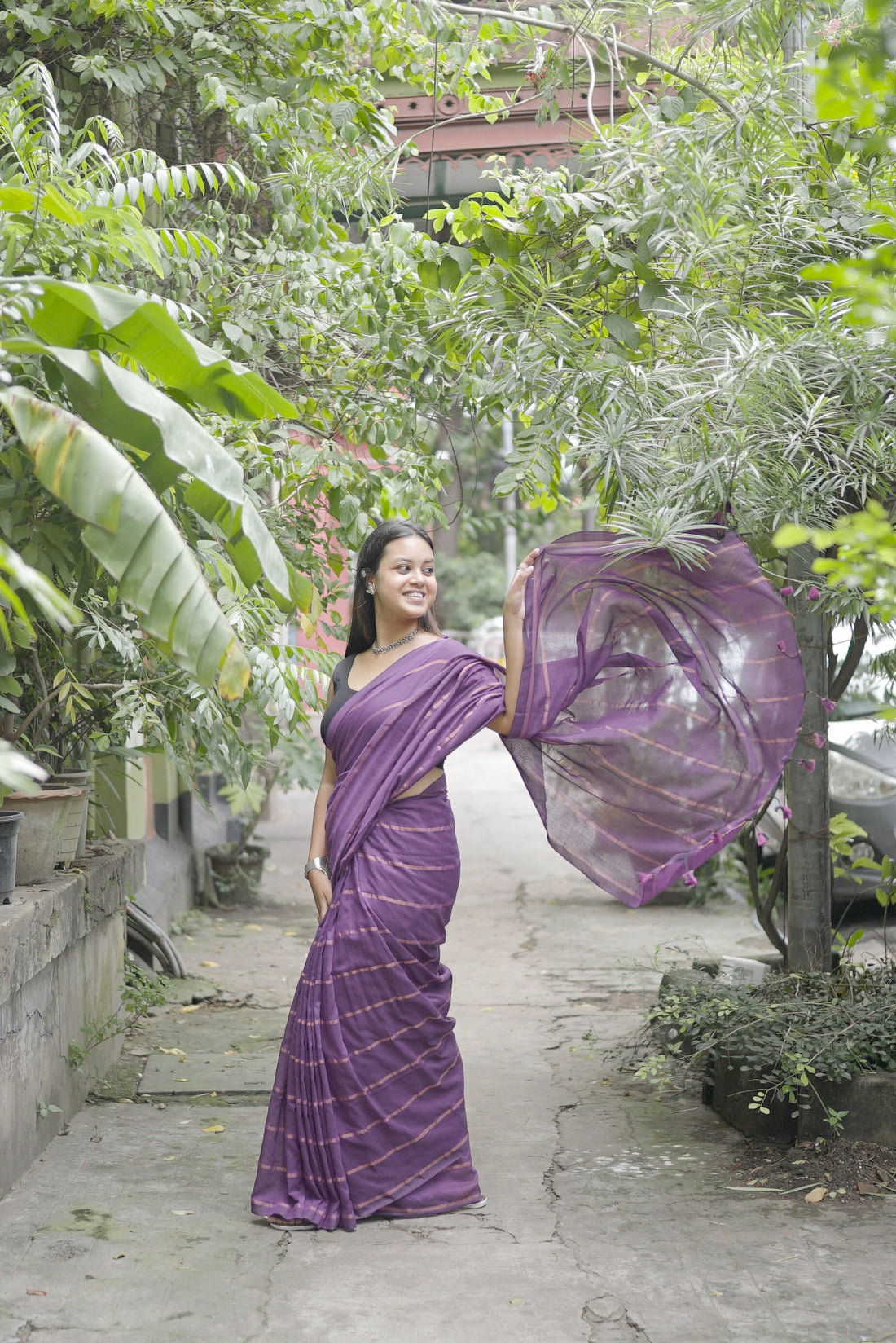 Rangdhaaga  purple with copper zari lining cotton saree