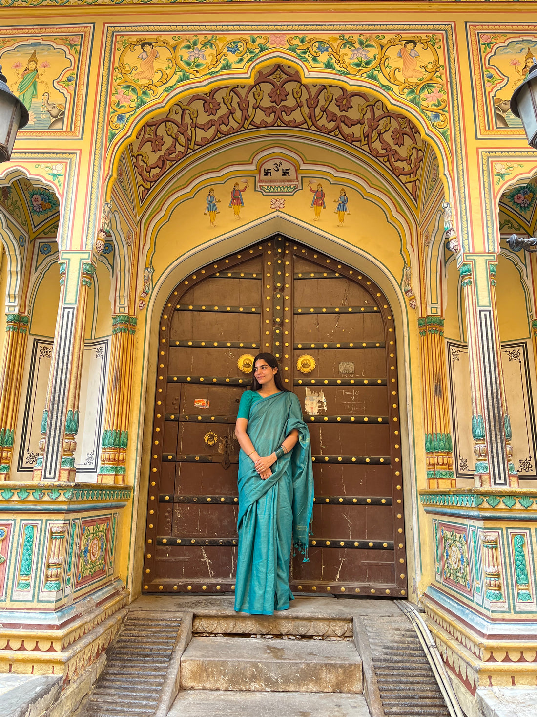 Rangdhaaga peacock green mini zari lining cotton saree