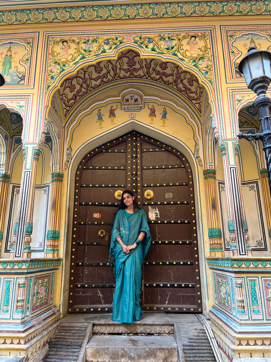 Rangdhaaga peacock green mini zari lining cotton saree