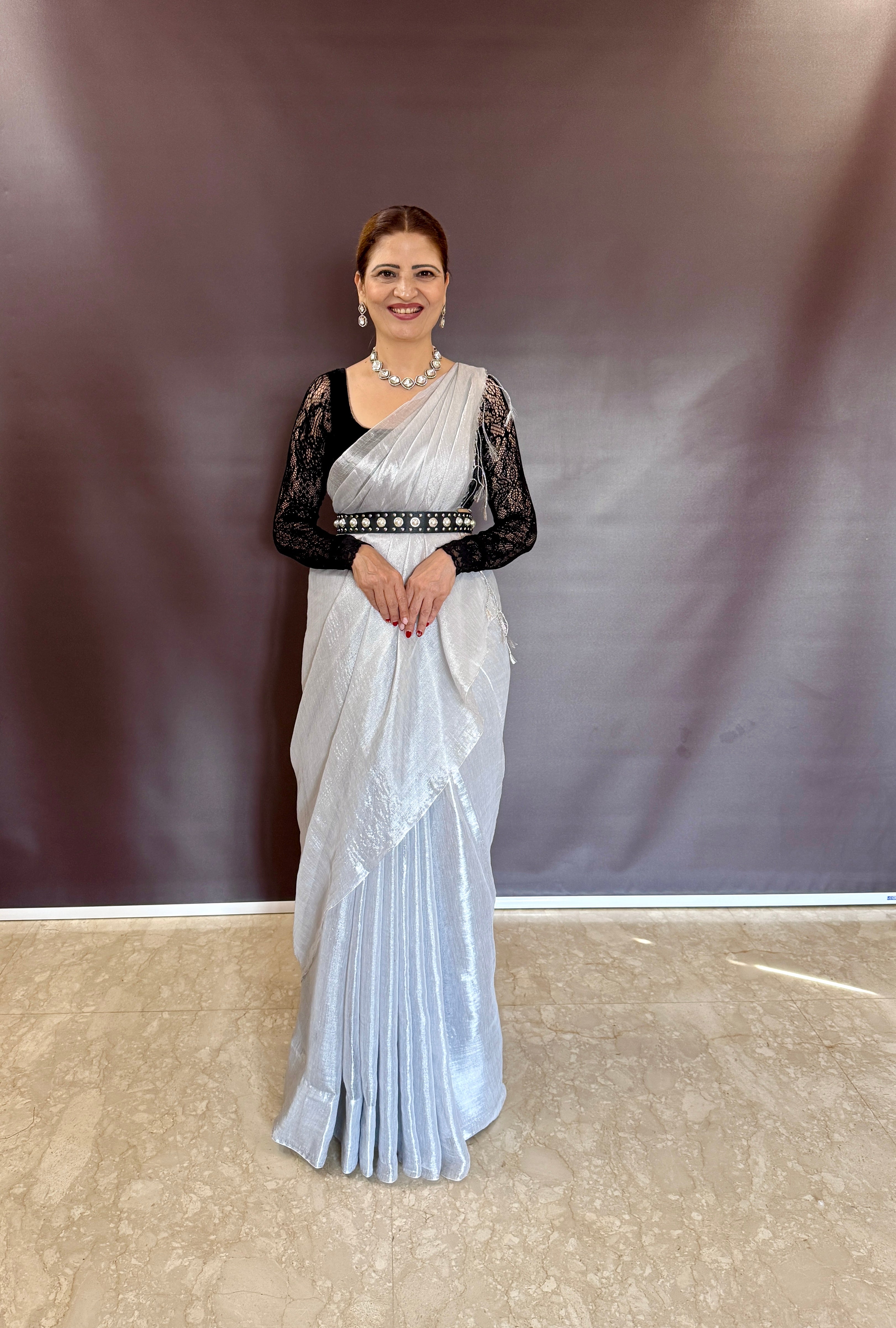 RangDhaaga White Raga Tissue Saree