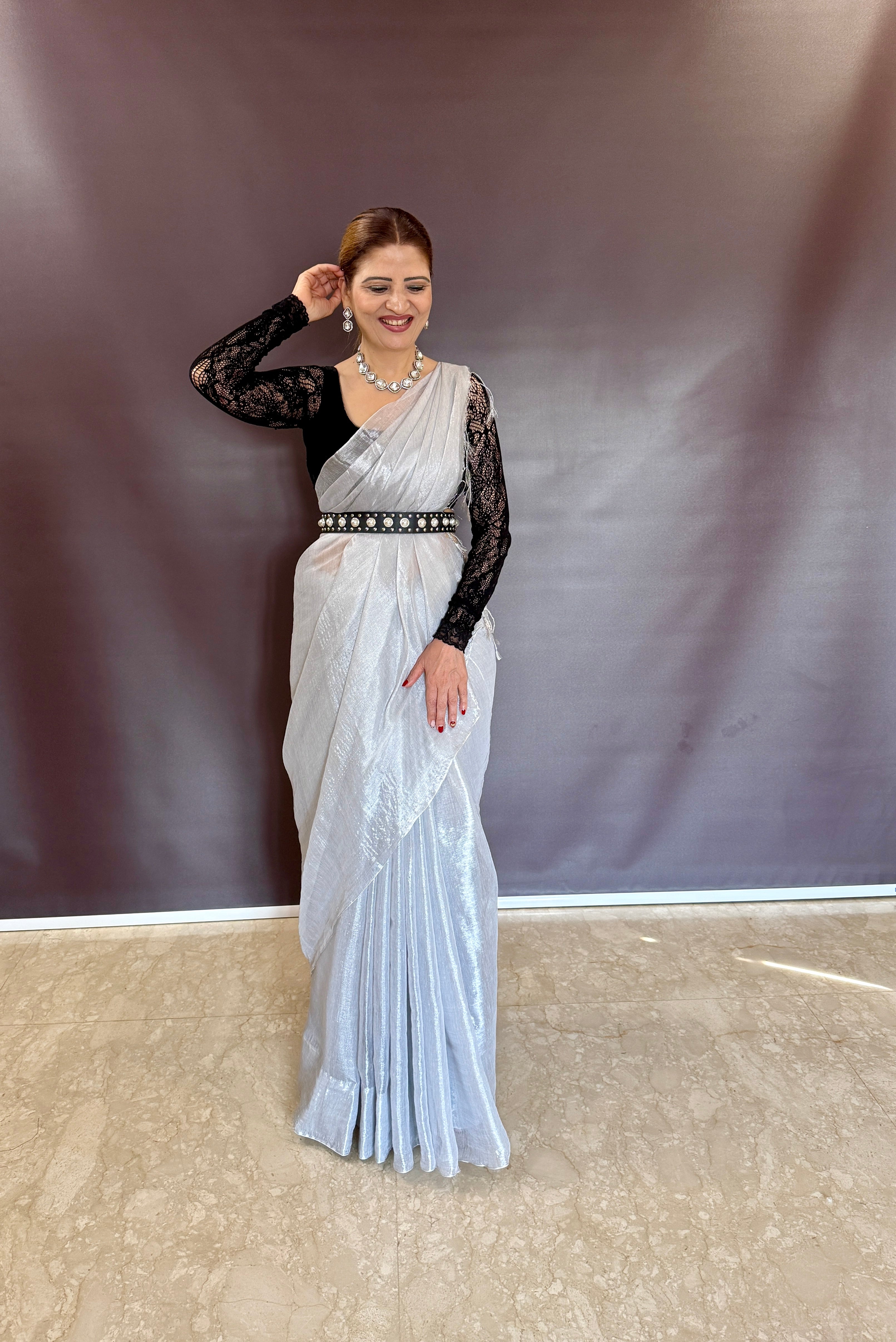 RangDhaaga White Raga Tissue Saree