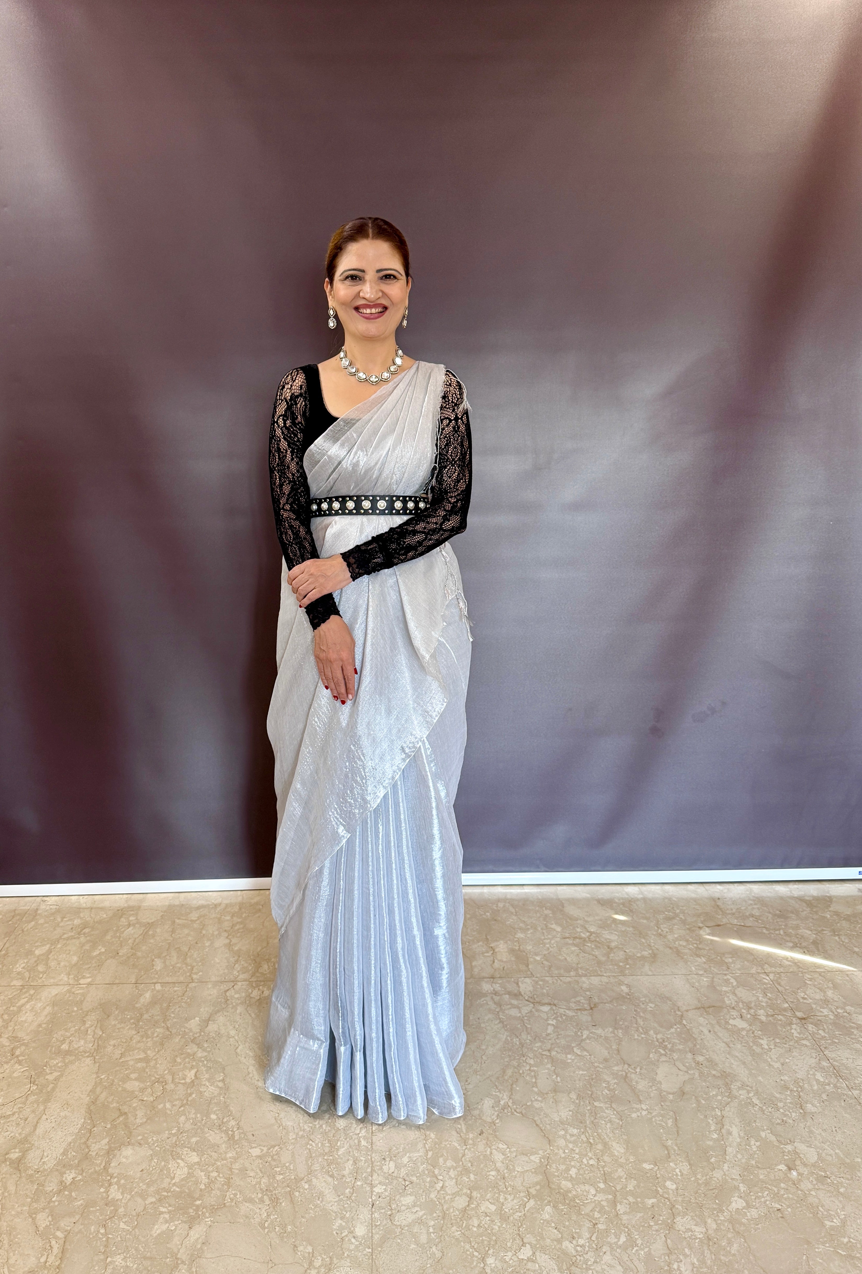 RangDhaaga White Raga Tissue Saree