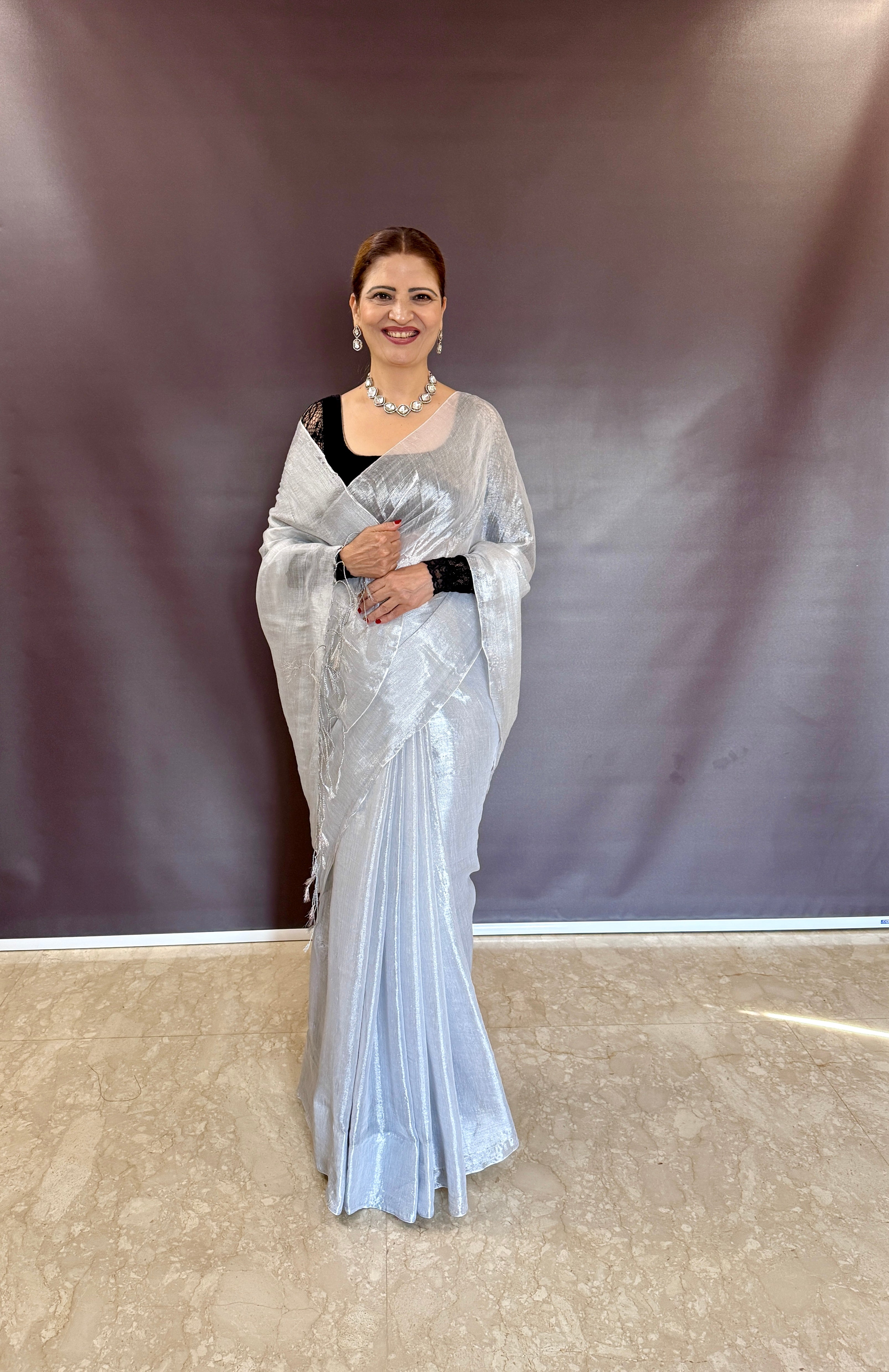 RangDhaaga White Raga Tissue Saree