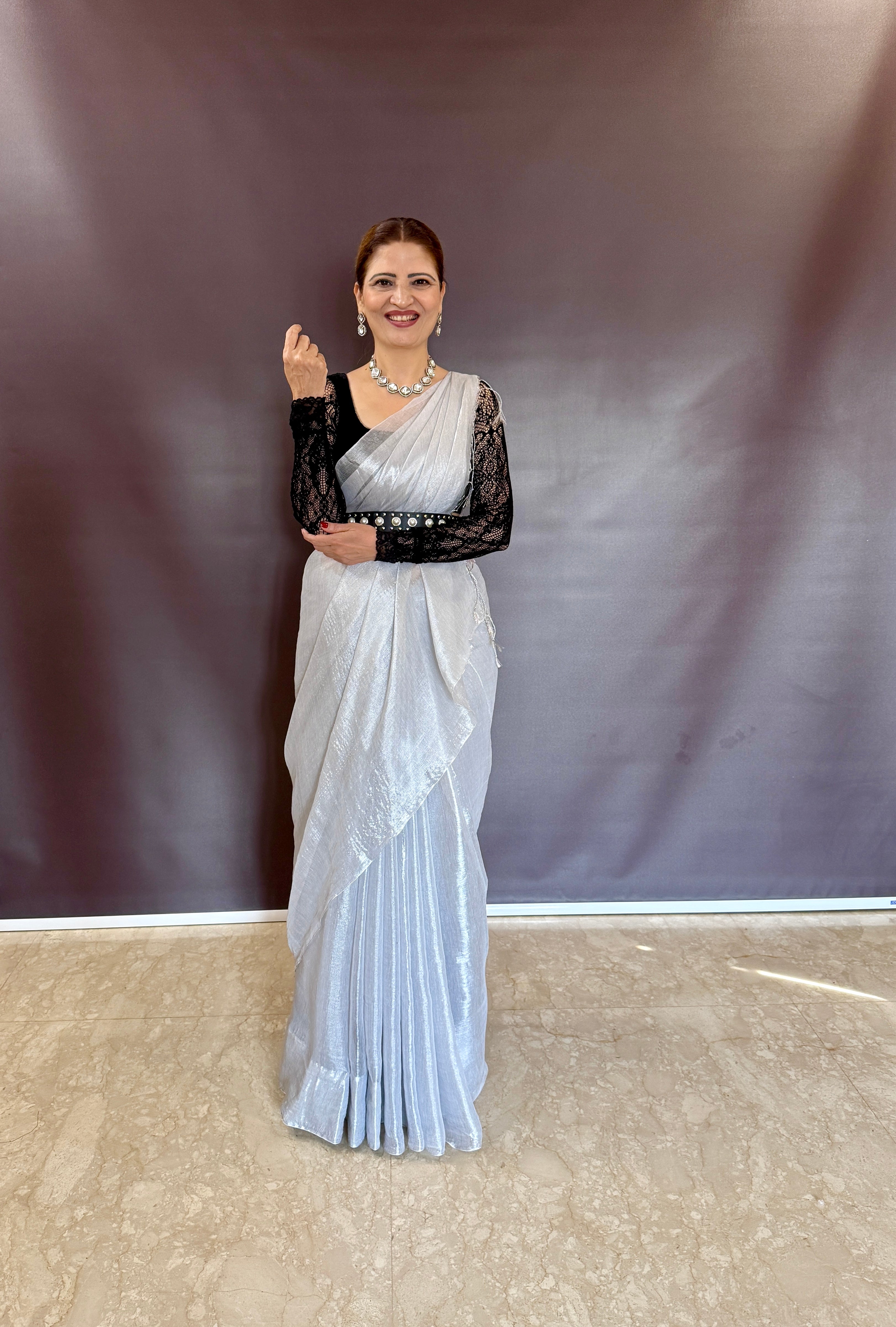 RangDhaaga White Raga Tissue Saree