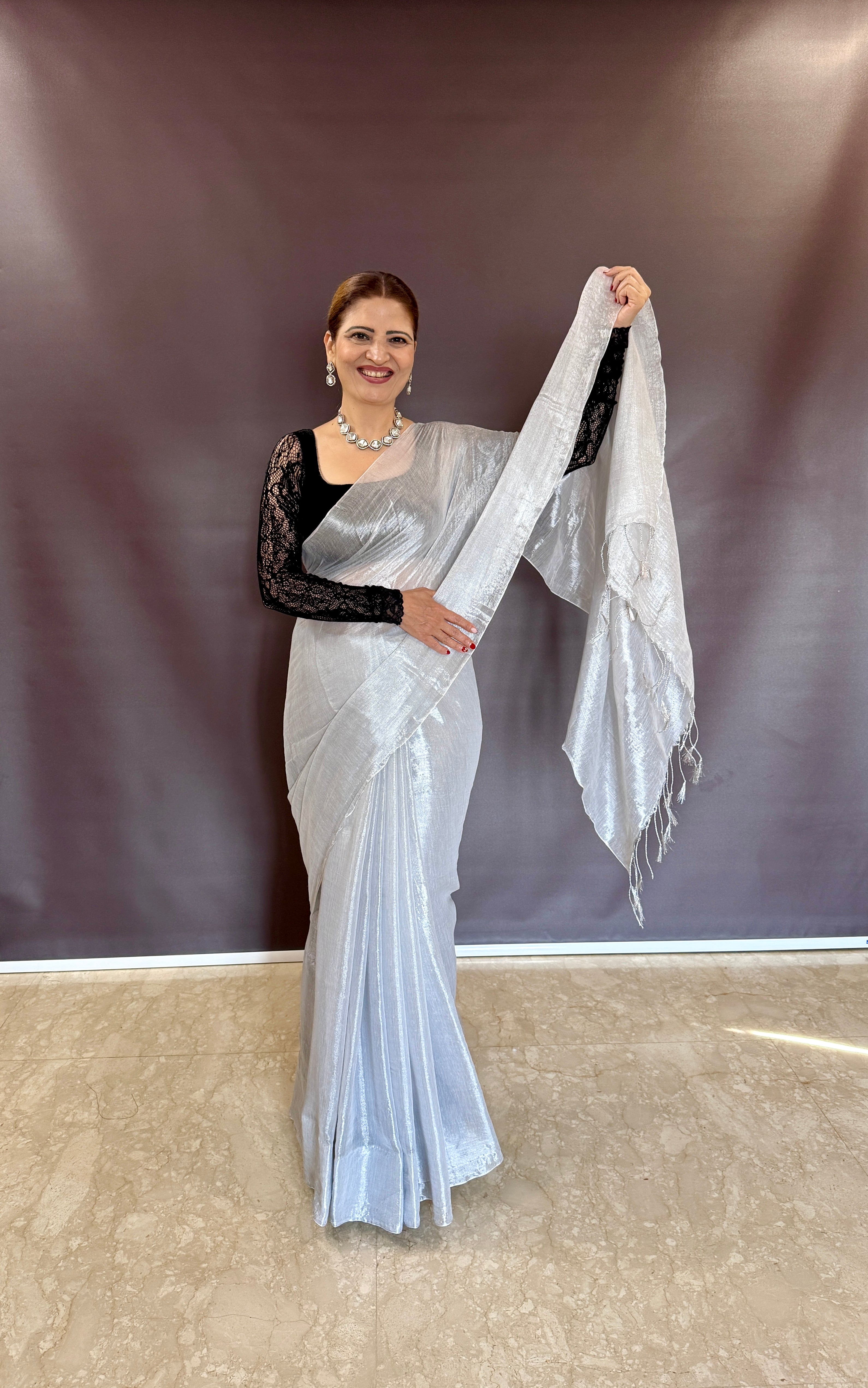 RangDhaaga White Raga Tissue Saree