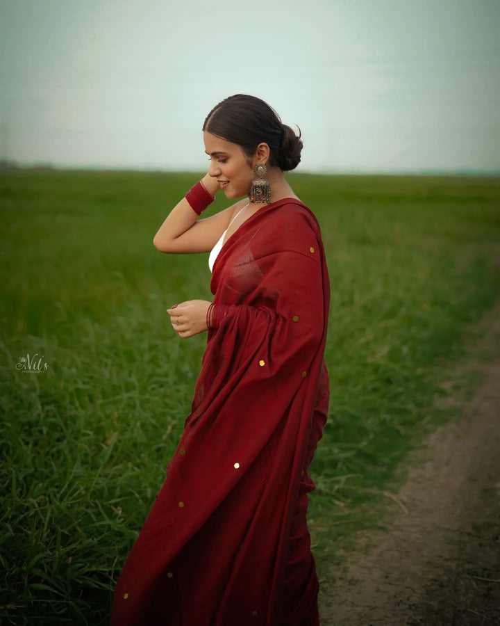 Rangdhaaga Maroon Sequence Khadi Saree