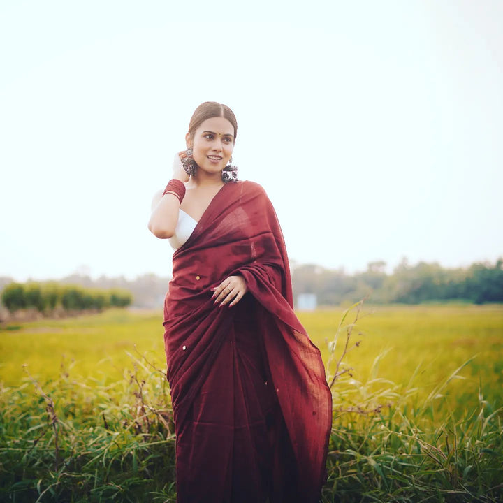 Rangdhaaga Maroon Sequence Khadi Saree