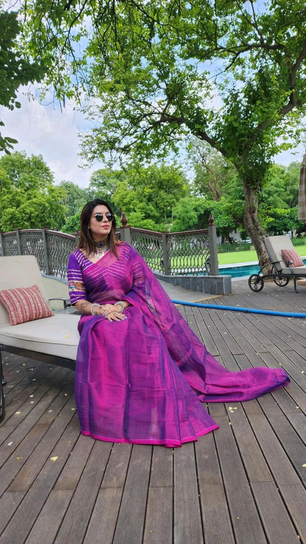 RangDhaaga Raspberry Raga Tissue Saree