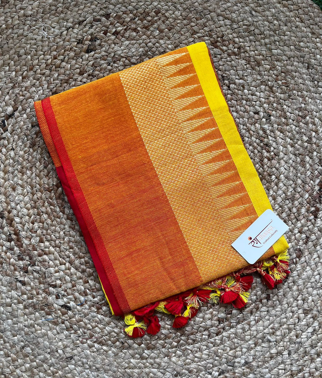 RangDhaaga Yellow & orange Saree with Temple Border