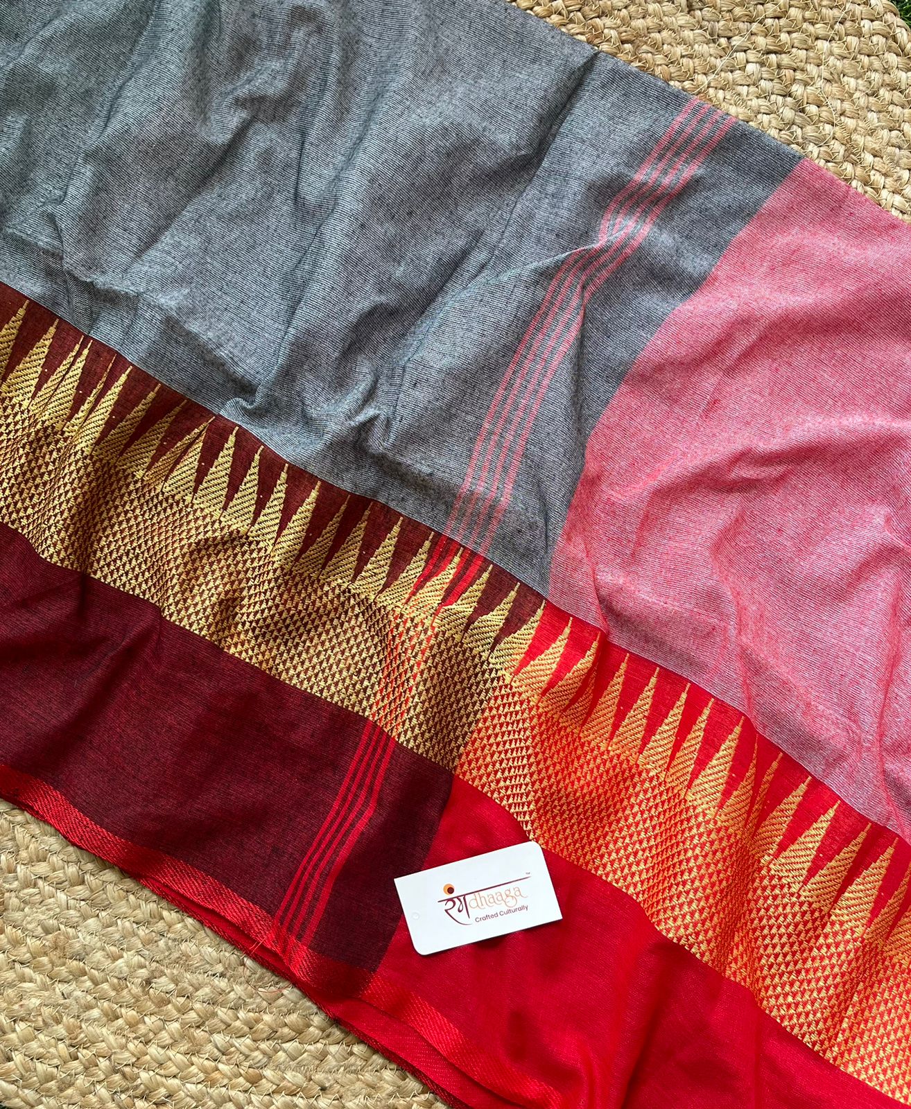 RangDhaaga Red Saree with Temple Border