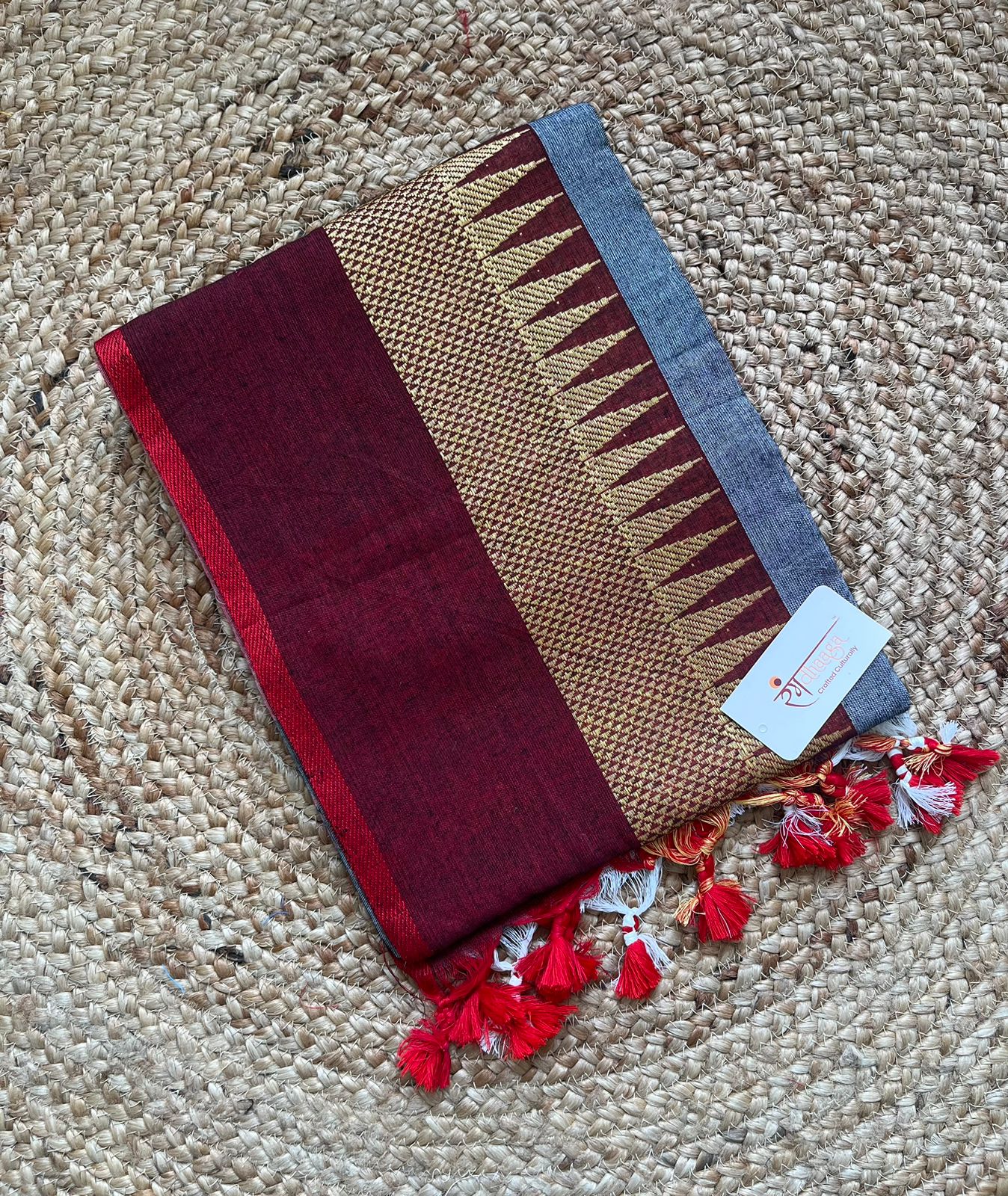 RangDhaaga Red Saree with Temple Border