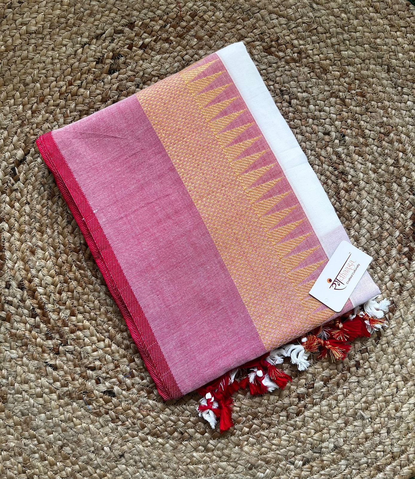 RangDhaaga White Saree with Temple Border