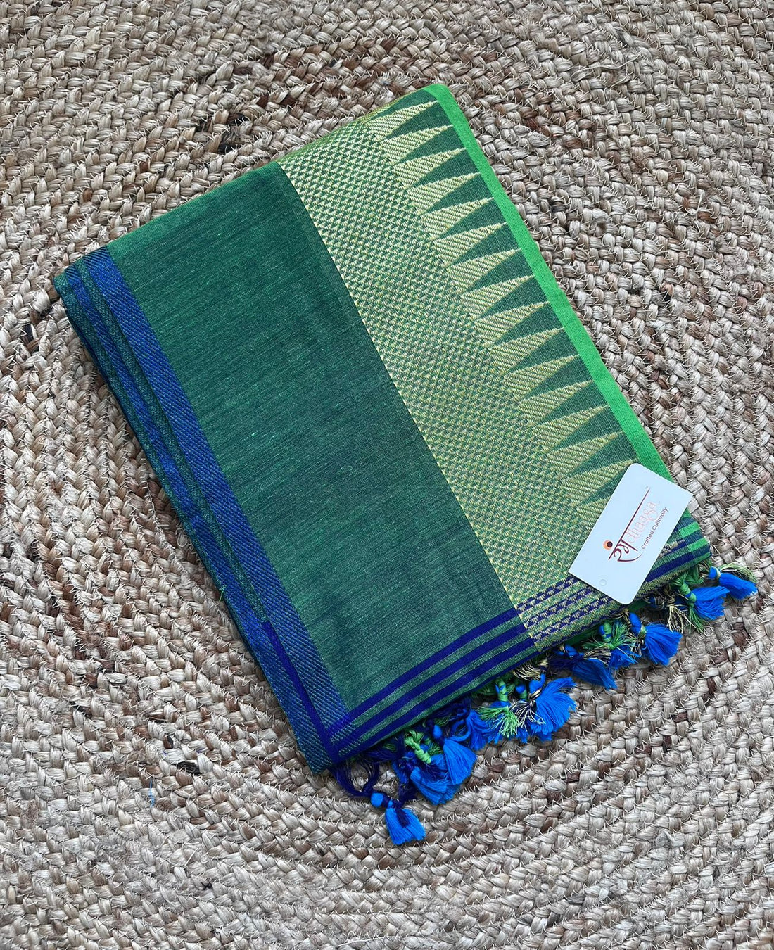 RangDhaaga Green saree with Temple Border