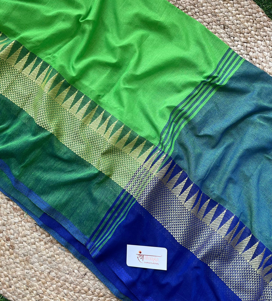 RangDhaaga Green saree with Temple Border