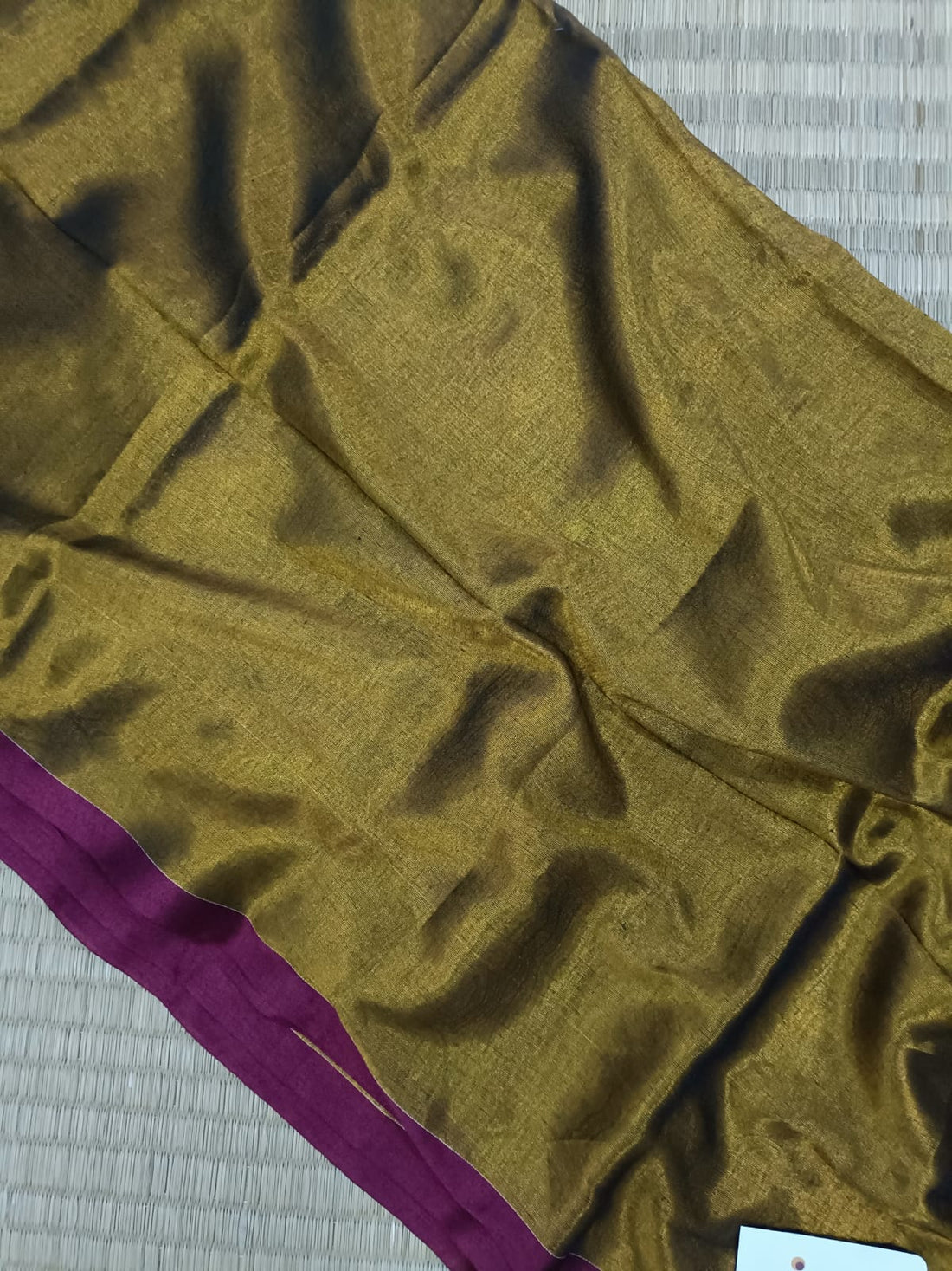 RangDhaaga Mustard golden with red border Raga Tissue Saree