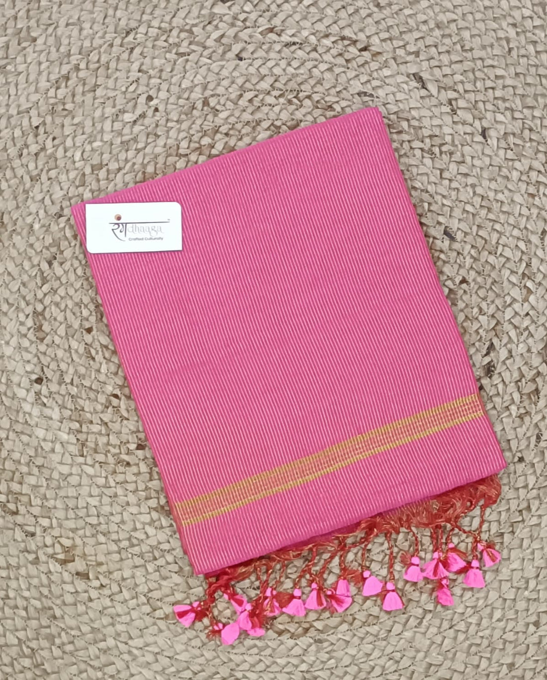 Rangdhaaga baby pink  mini zari lining cotton saree