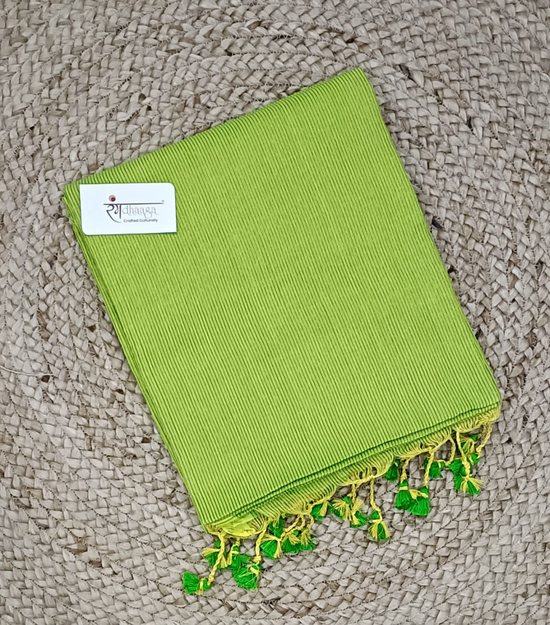 Rangdhaaga dualtone parrot green mini zari lining cotton saree