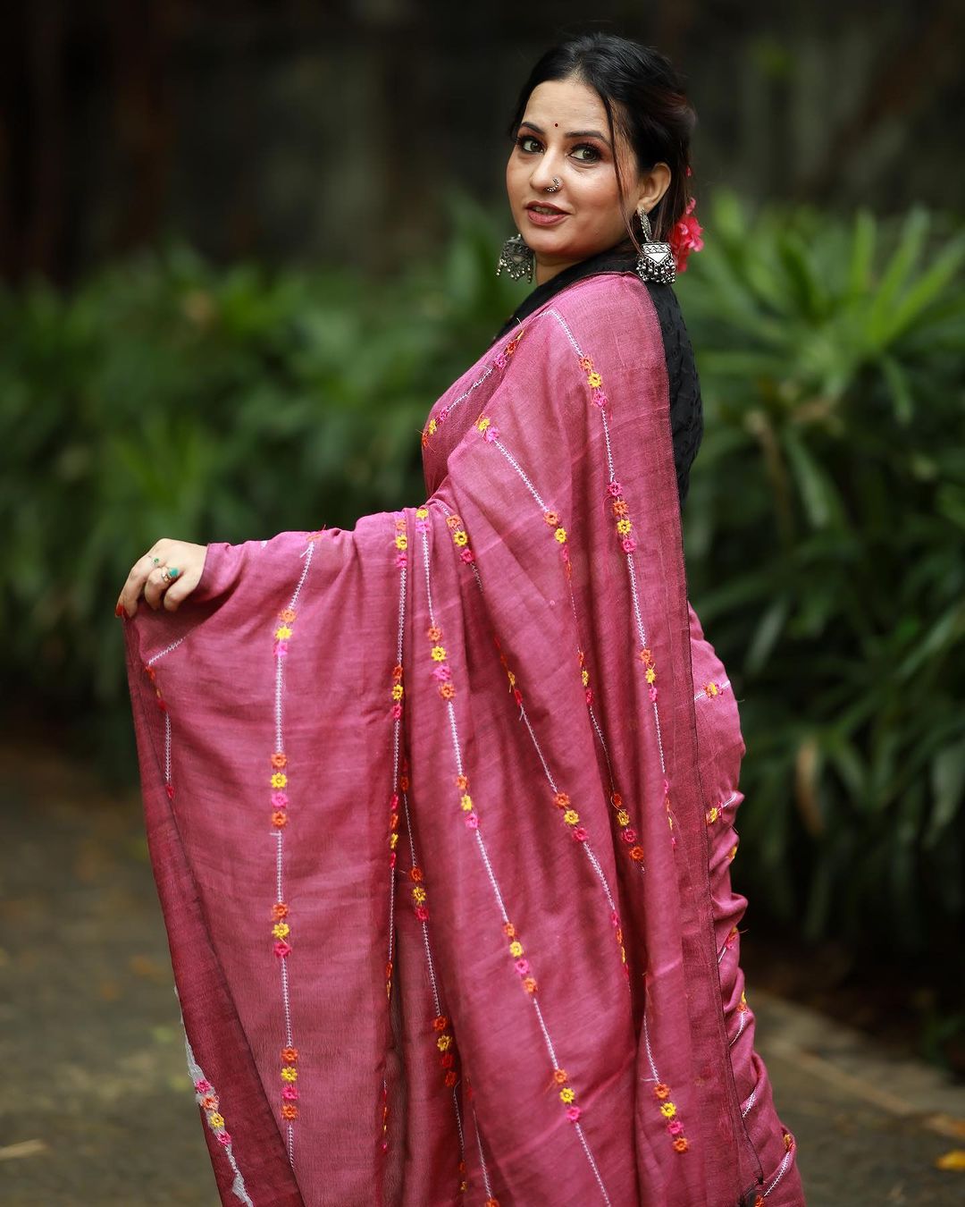 Rangdhaaga purple embroidery cotton saree
