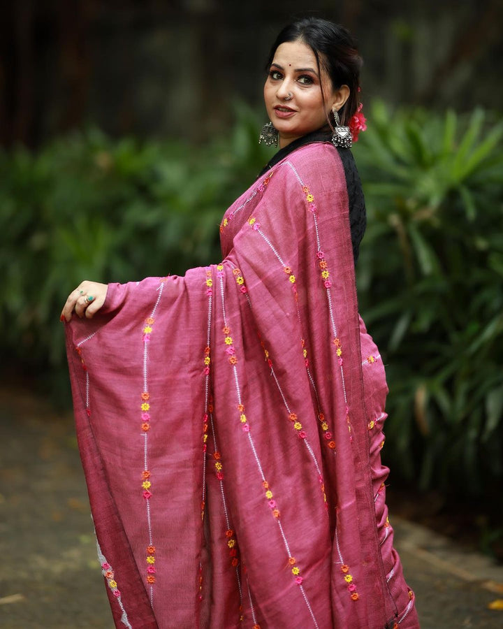 Rangdhaaga purple embroidery cotton saree