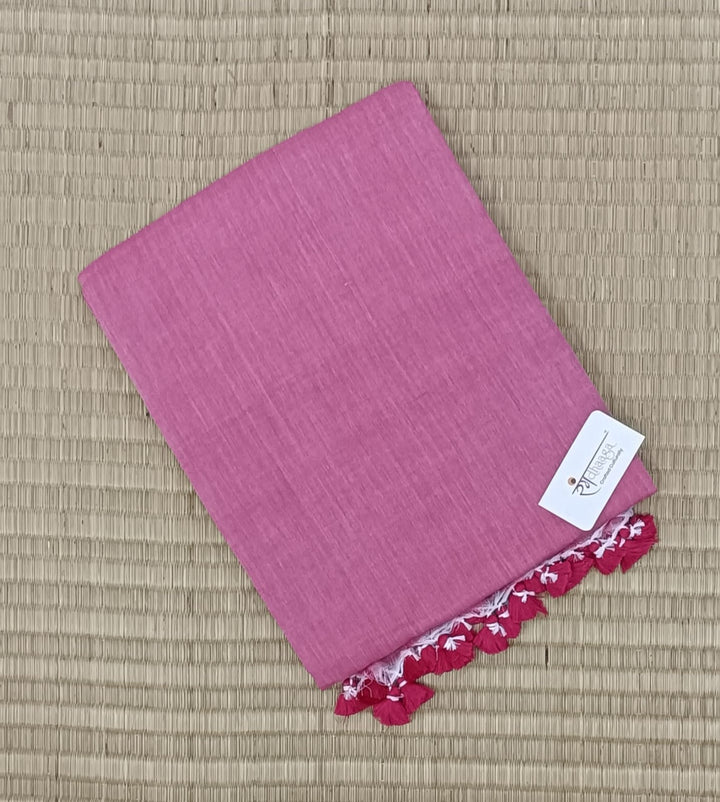 Dark Pink Handloom Cotton Saree With Designer Blouse