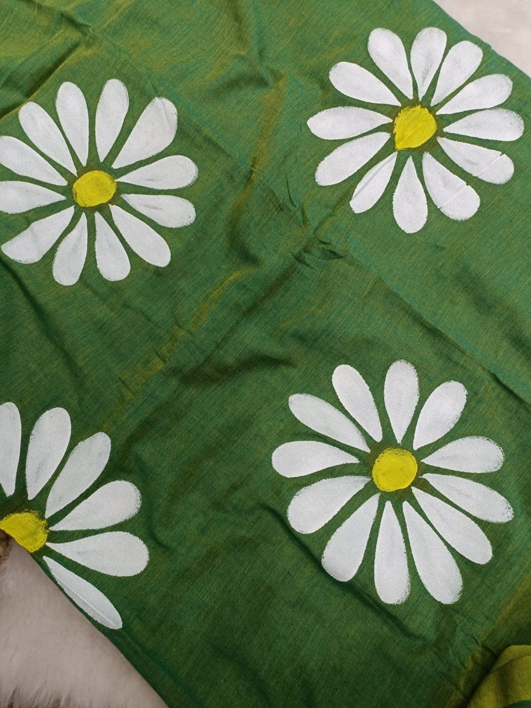 Green Floral Hand Painted Saree