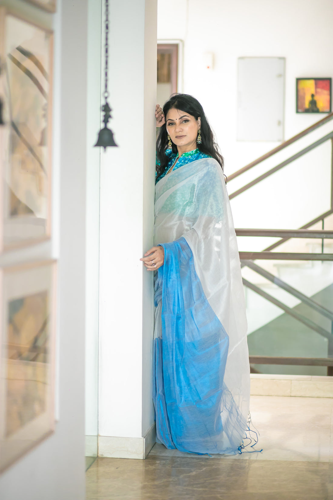 RangDhaaga Chaandni Neelam Raga Tissue Saree