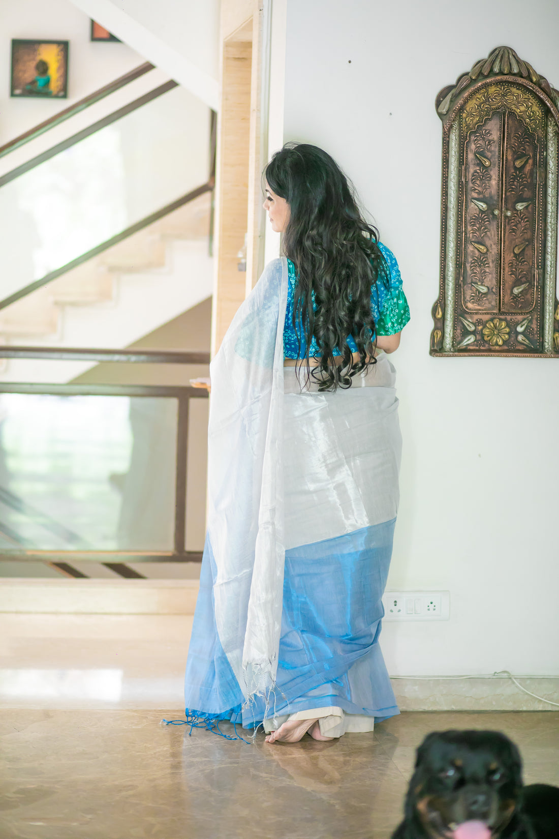 RangDhaaga Chaandni Neelam Raga Tissue Saree