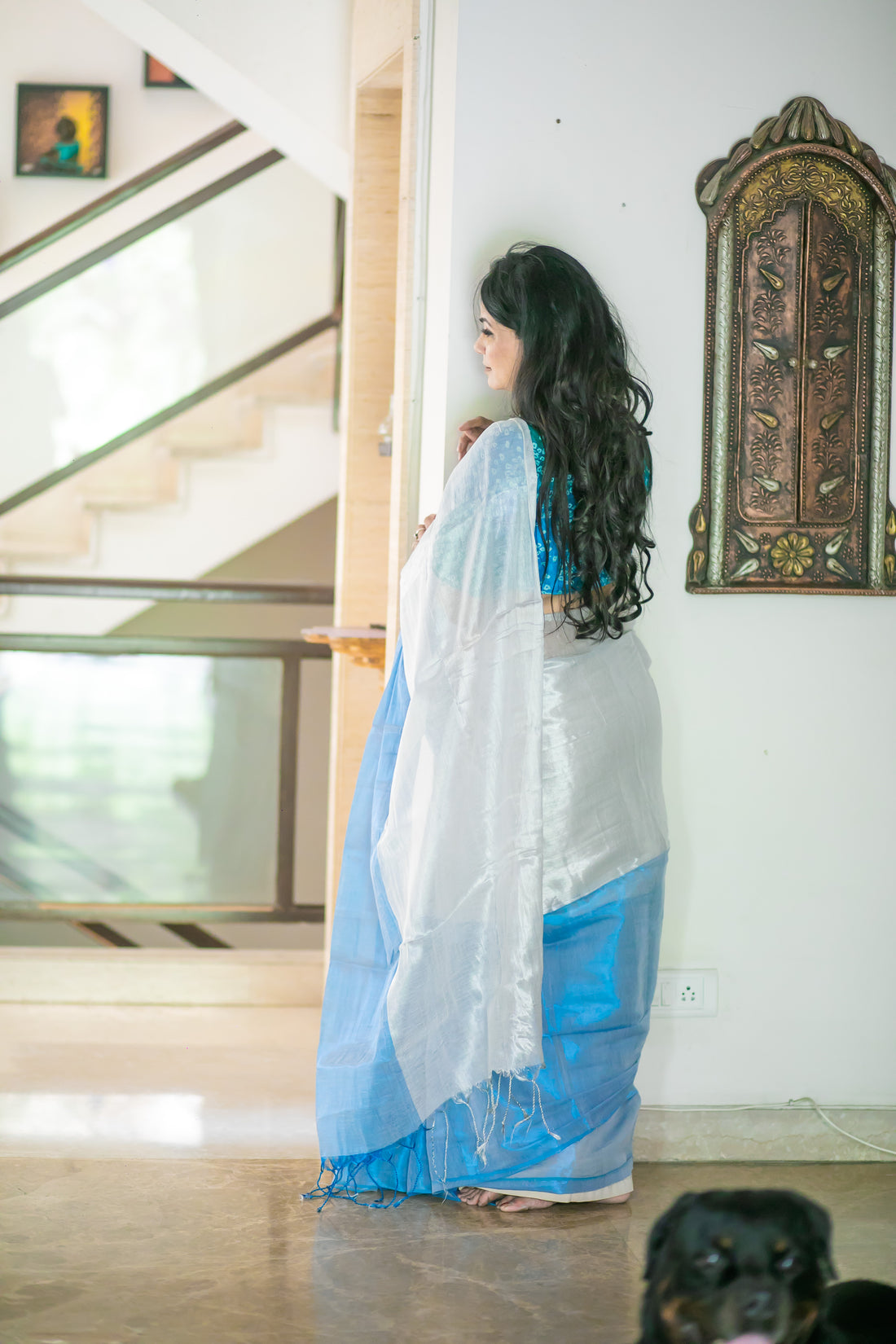 RangDhaaga Chaandni Neelam Raga Tissue Saree