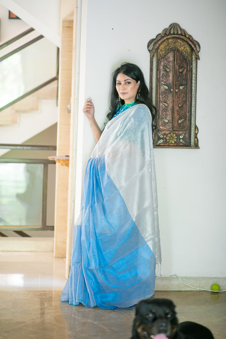 RangDhaaga Chaandni Neelam Raga Tissue Saree