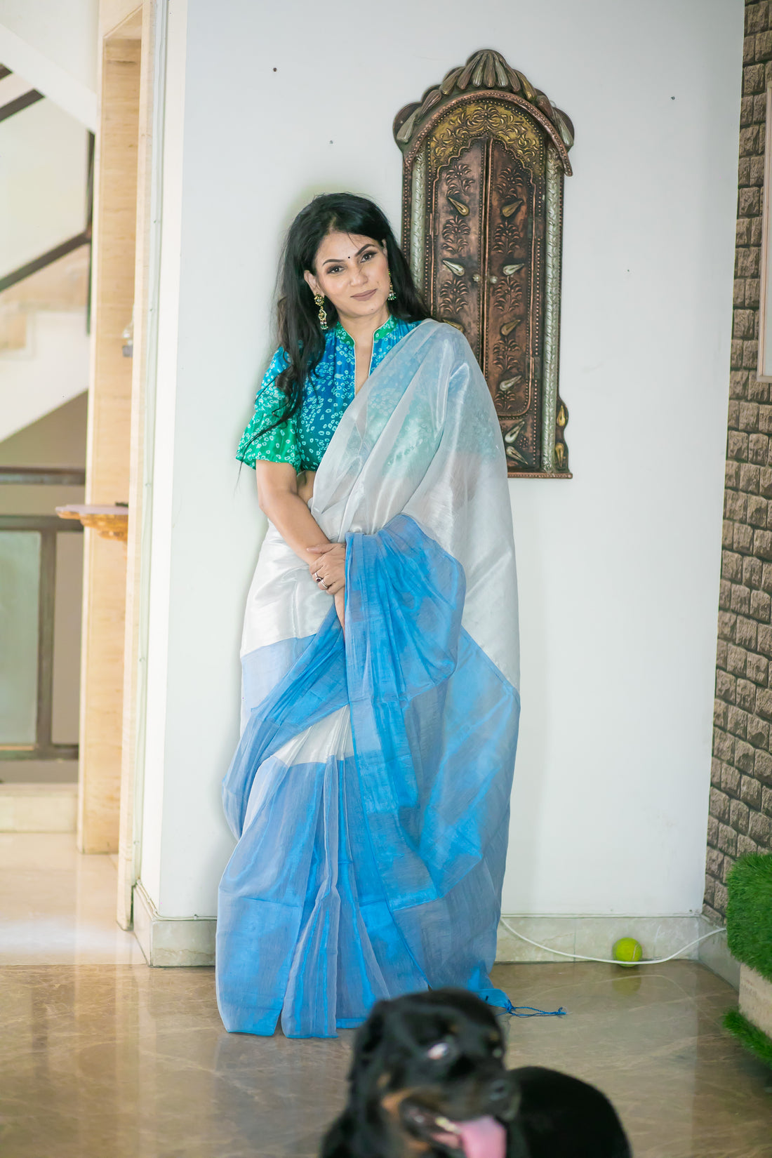 RangDhaaga Chaandni Neelam Raga Tissue Saree