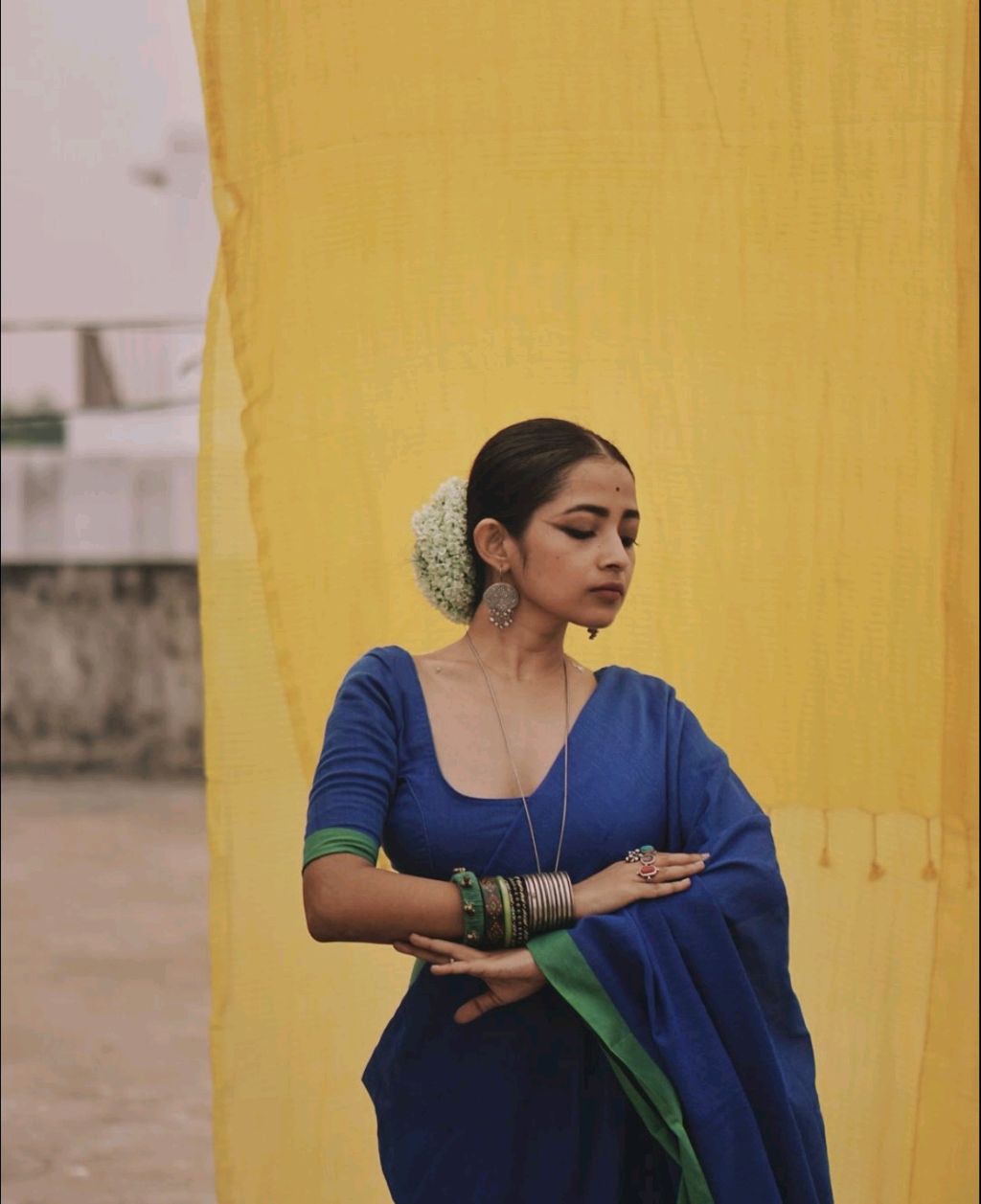 Khadi Saree Blue With Light Green Border