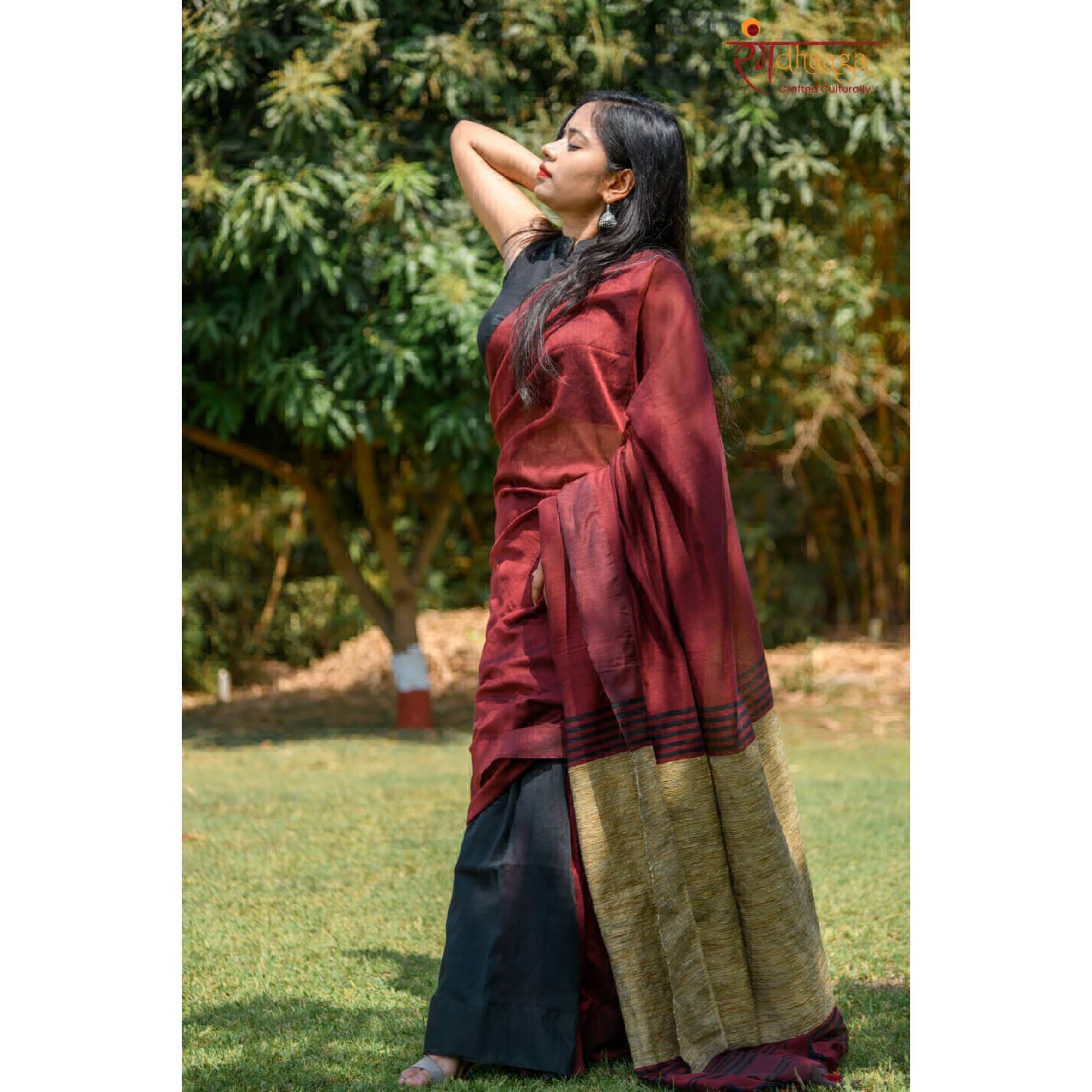 Khadi Saree Maroon With Black