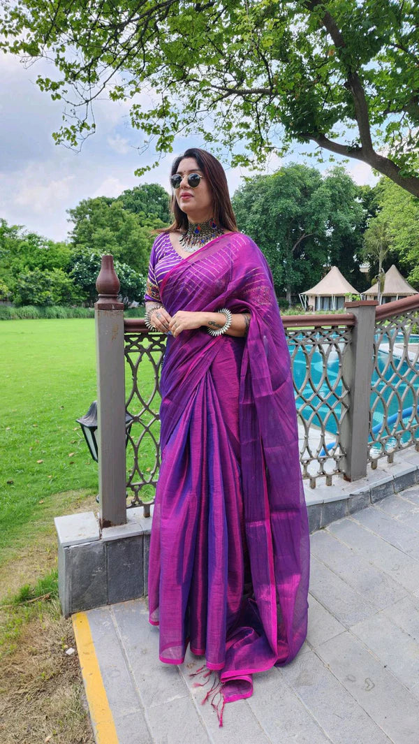 RangDhaaga Raspberry Raga Tissue Saree