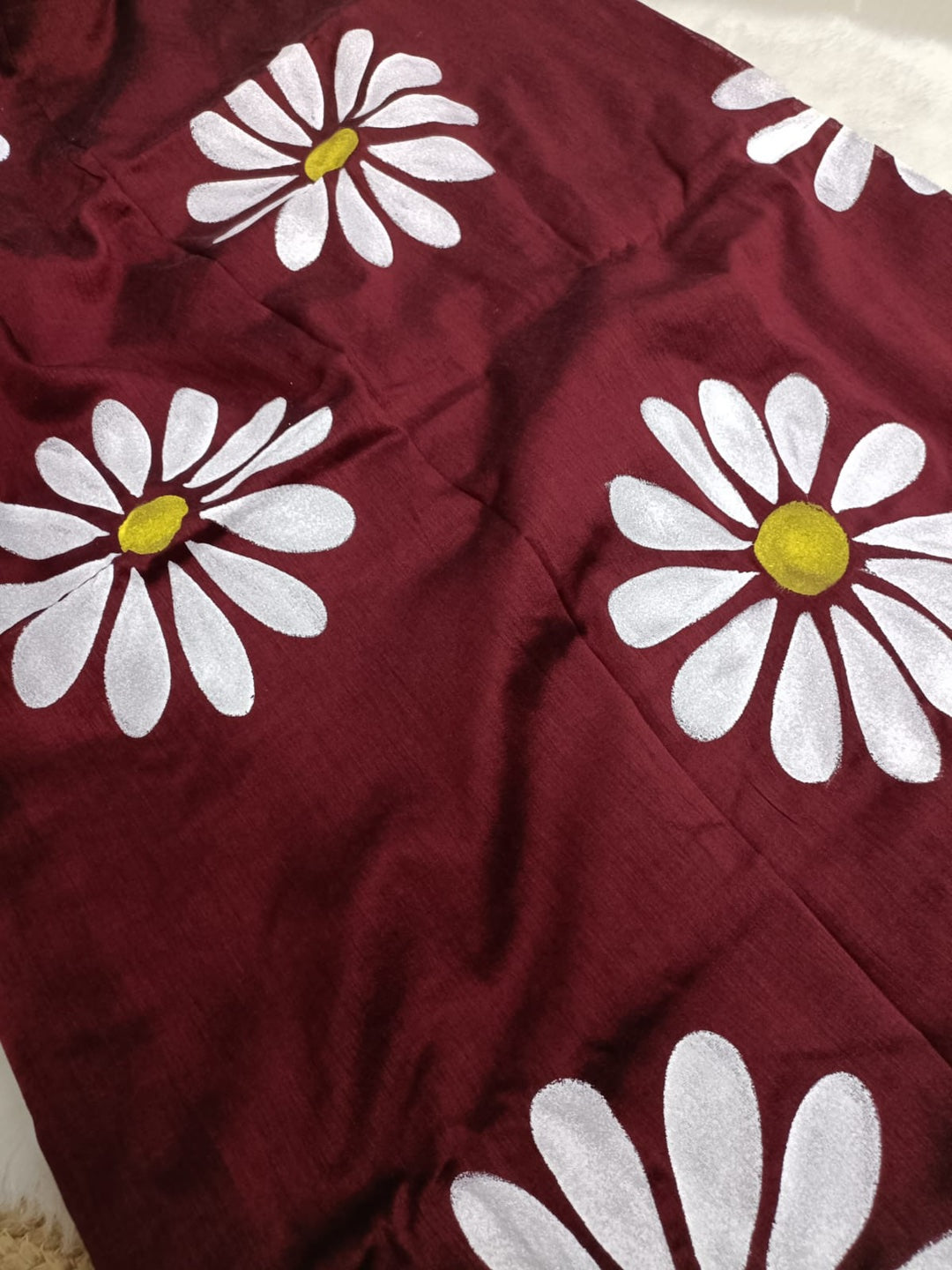 Maroon Floral Hand Painted Saree