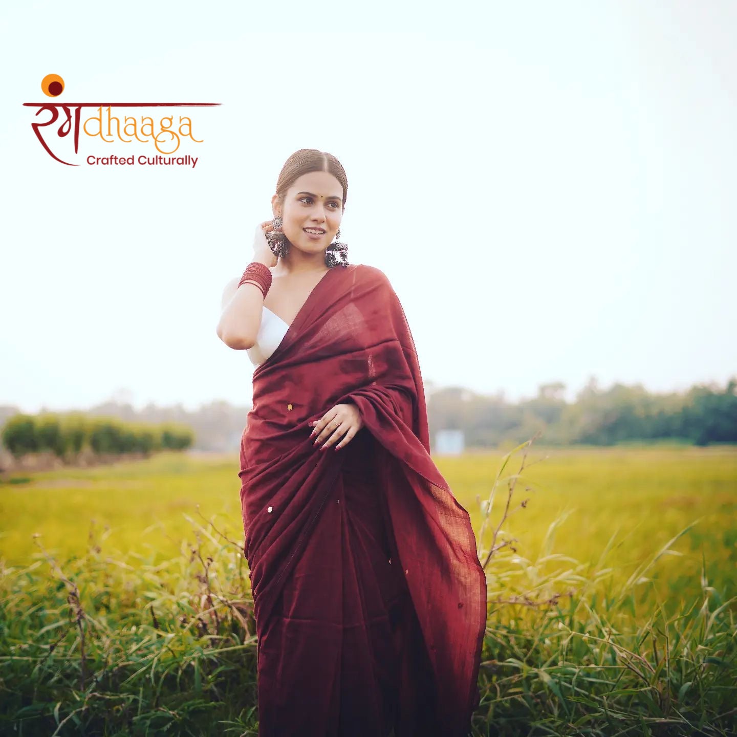 Maroon Sequence Khadi Saree