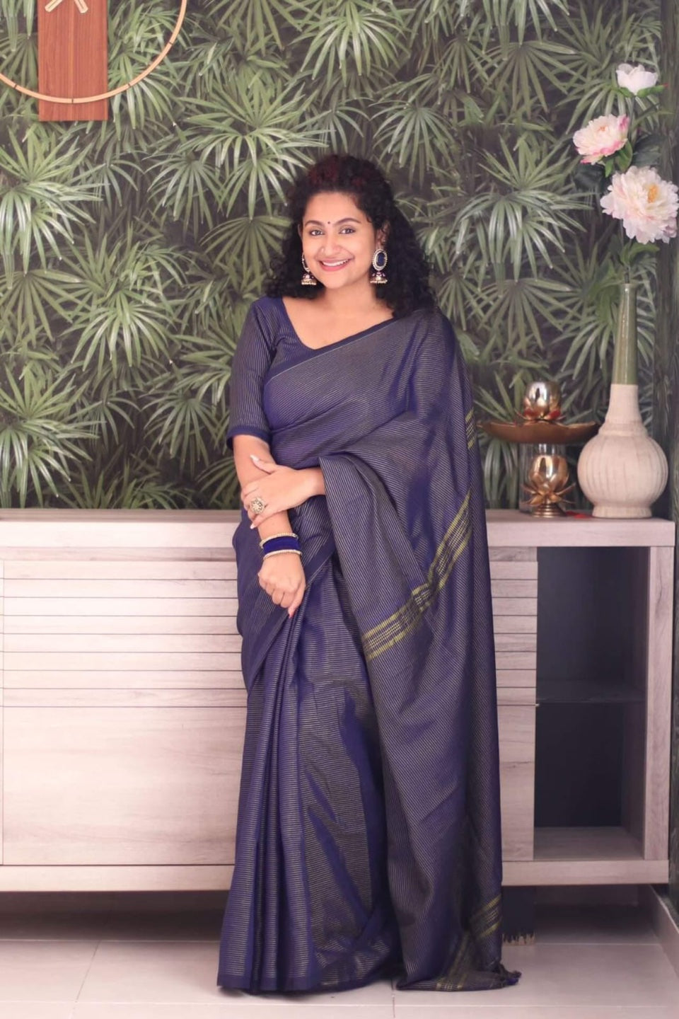 Navy Blue Zari lining saree