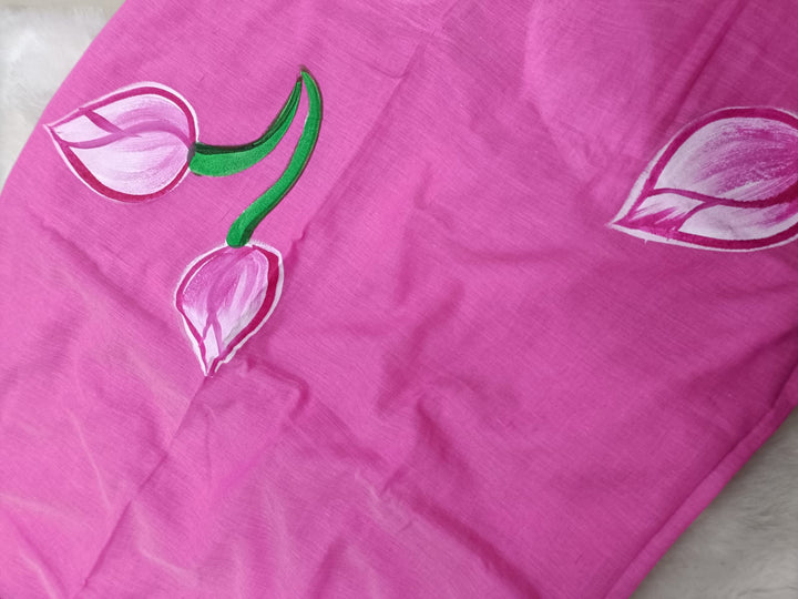 Pink Floral Hand Painted Saree