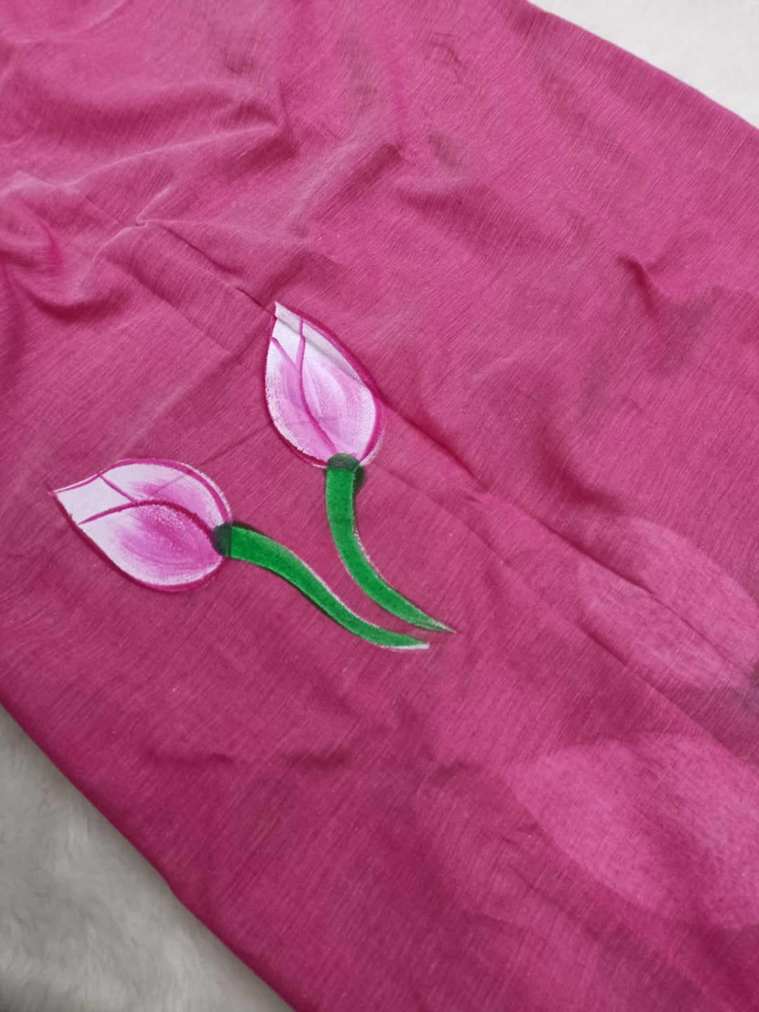 PinkFloral Hand Painted Saree