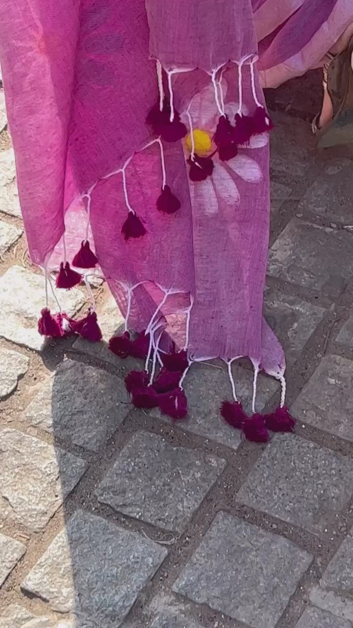 Rangdhaaga Mohak Lilac floral hand-painted saree