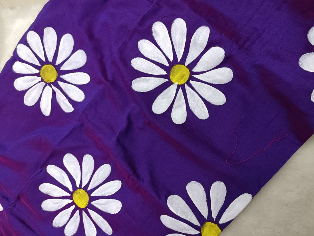 Purple Floral Hand Painted Saree