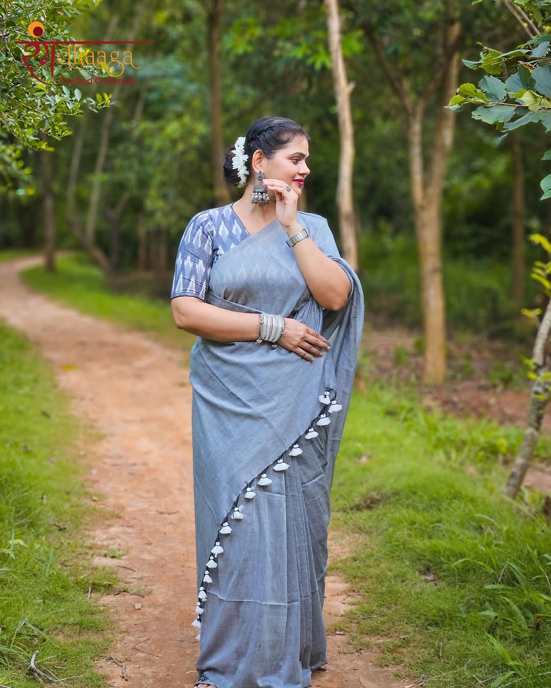 RangDhaaga Grey cotton saree