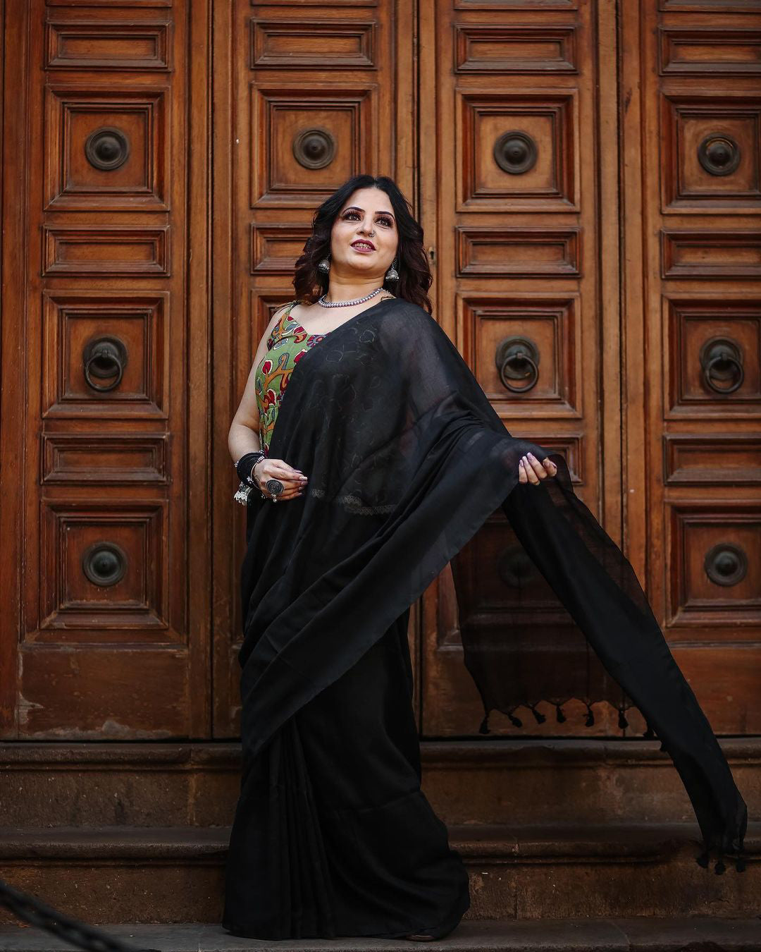 RangDhaaga Black cotton Saree