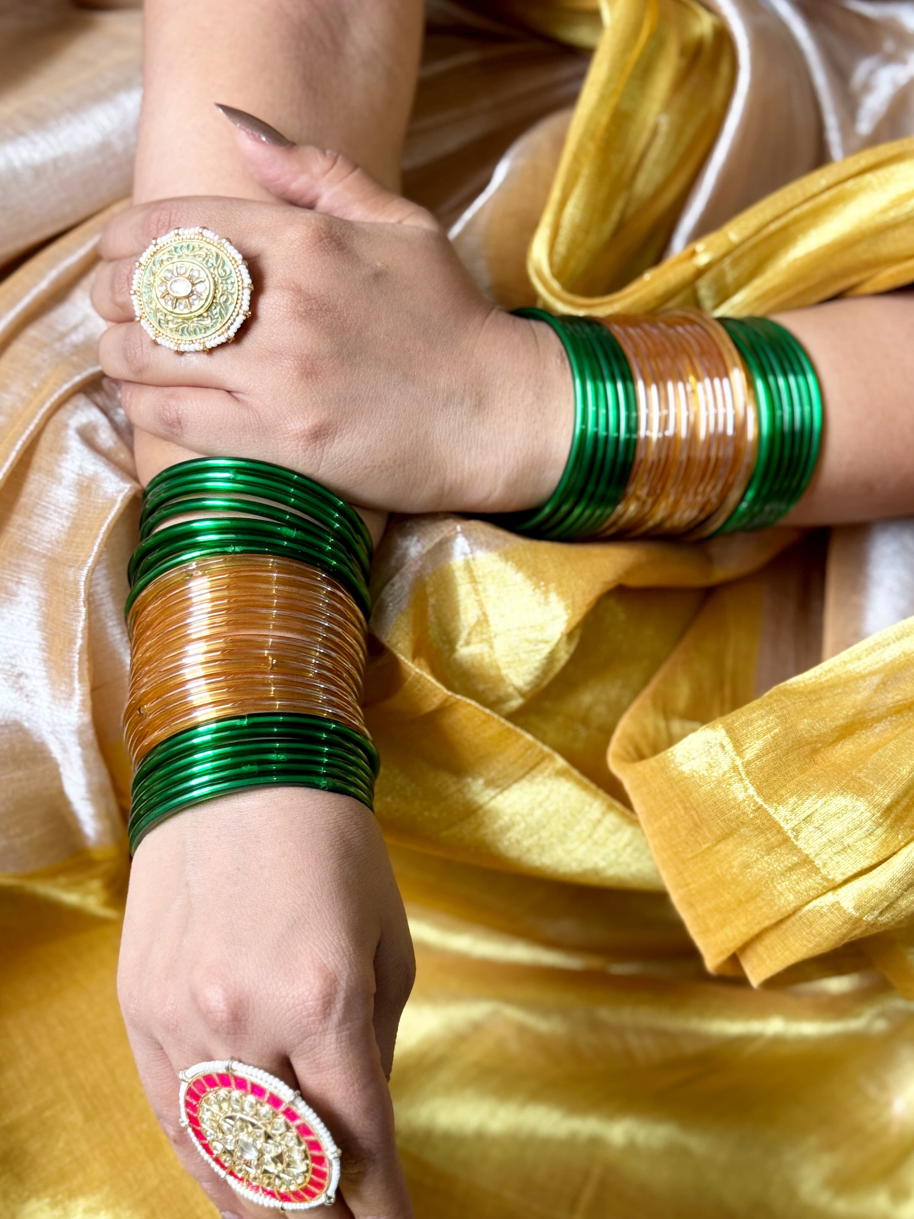 RangDhaaga Beige golden Raga Tissue Saree by Vanshika