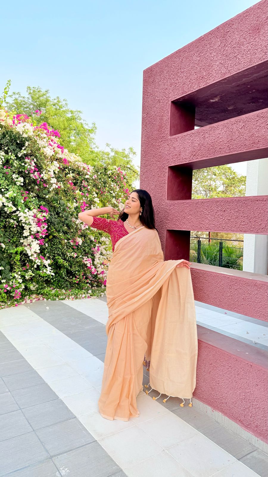 RangDhaaga Beige cotton Saree