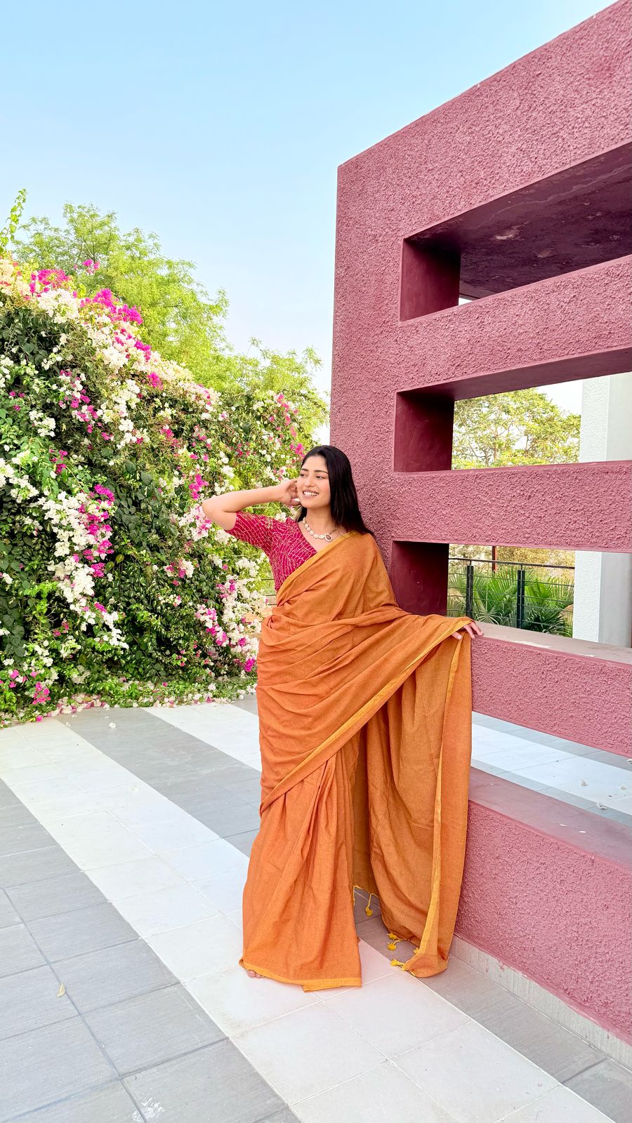 Rangdhaaga Dusky Orange Cotton Saree