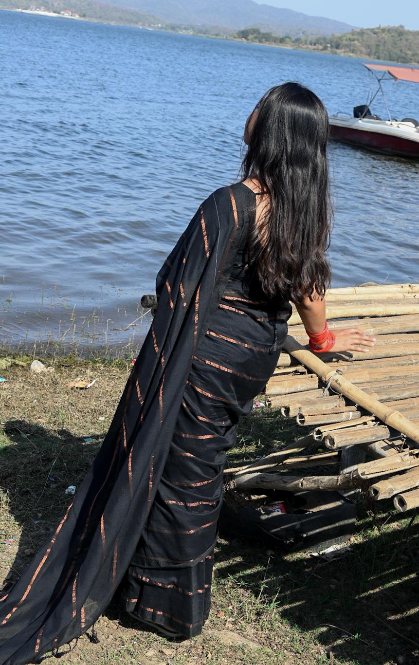 Rangdhaaga  Black with copper zari lining cotton saree by simran
