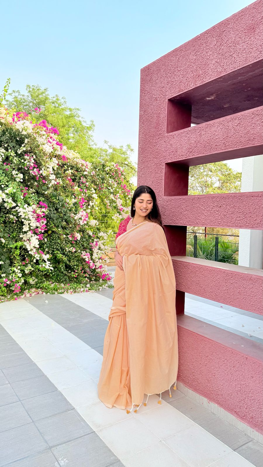 RangDhaaga Beige cotton Saree