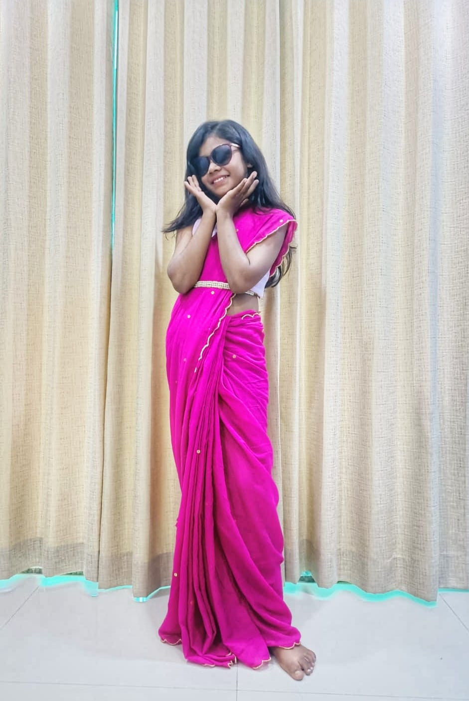 Rangdhaaga Pink Sequined Mulmul Cotton Saree